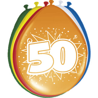 Folat 50 Jaar Ballonnen Meerkleurig - 8 stuks