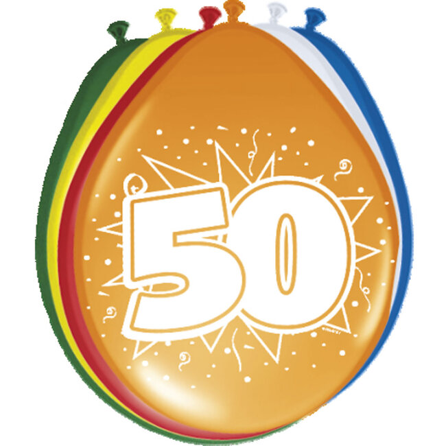 50 Jaar Ballonnen Meerkleurig - 8 stuks