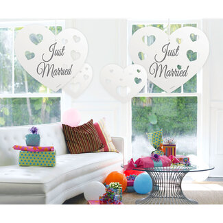 Folat Hangdecoratie harten Just Married - 5 stuks