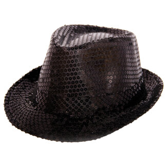 Folat Trilby hoed metallic zwart met glitters