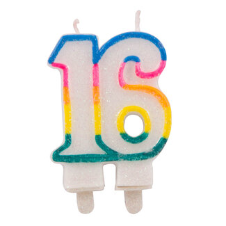 Folat 16 Jaar Glitterkaarsjes met 2 houders