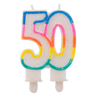 Folat 50 Jaar Glitterkaarsjes met 2 houders