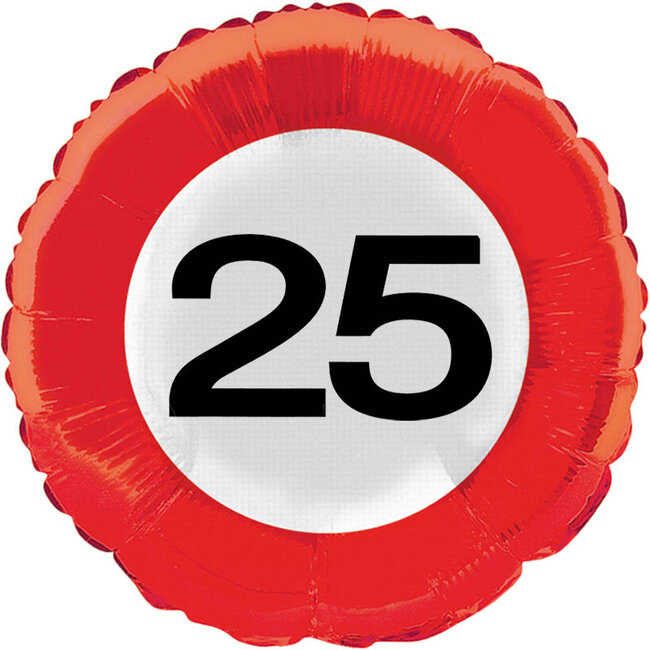25 Jaar Verkeersbord Folie/Helium Ballon - 45 cm