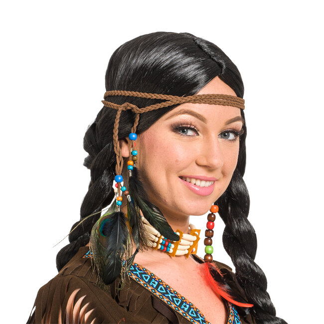 Indianen haarband met veren en kralen