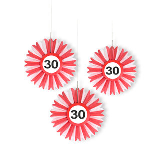 Folat 30 Jaar Verkeersbord Honeycomb Waaier - 3 stuks