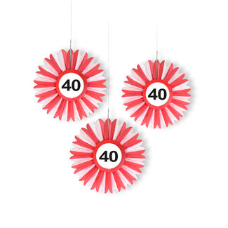 Folat 40 Jaar Verkeersbord Honeycomb Waaier - 3 stuks