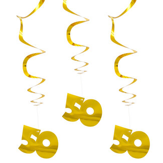 Folat Goudkleurige Hangdecoratie 50 Jaar - 3 stuks