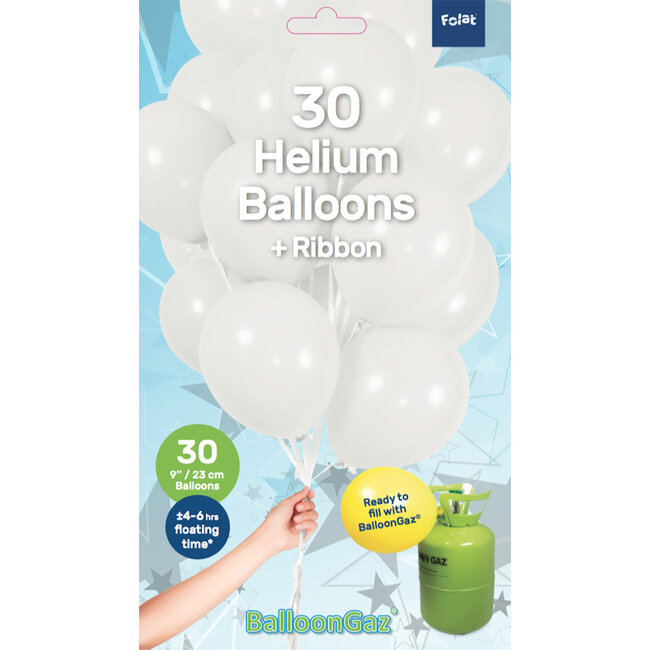 Witte Ballonnen met Lint 23cm - 30 stuks