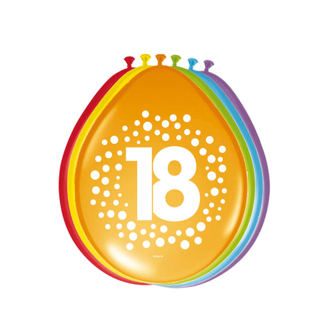 Ballonnen 18 Jaar Happy Bday Dots 30cm - 8 stuks