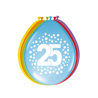 Folat Ballonnen 25 Jaar Happy Bday Dots 30cm - 8 stuks