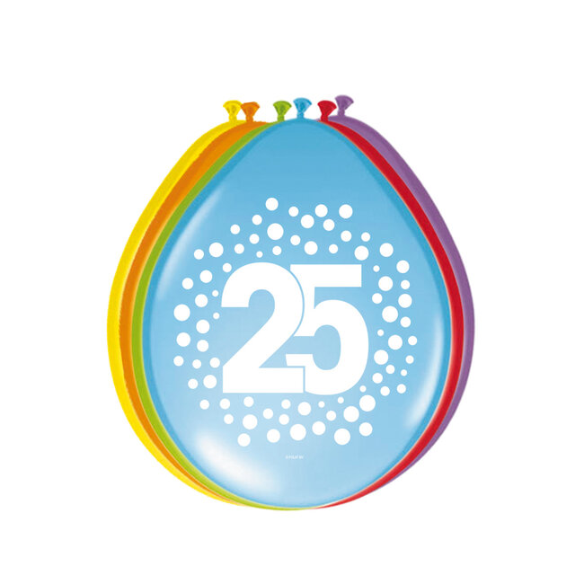 Ballonnen 25 Jaar Happy Bday Dots 30cm - 8 stuks