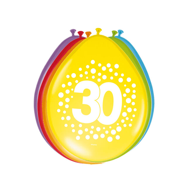 Ballonnen 30 Jaar Happy Bday Dots 30cm - 8 stuks