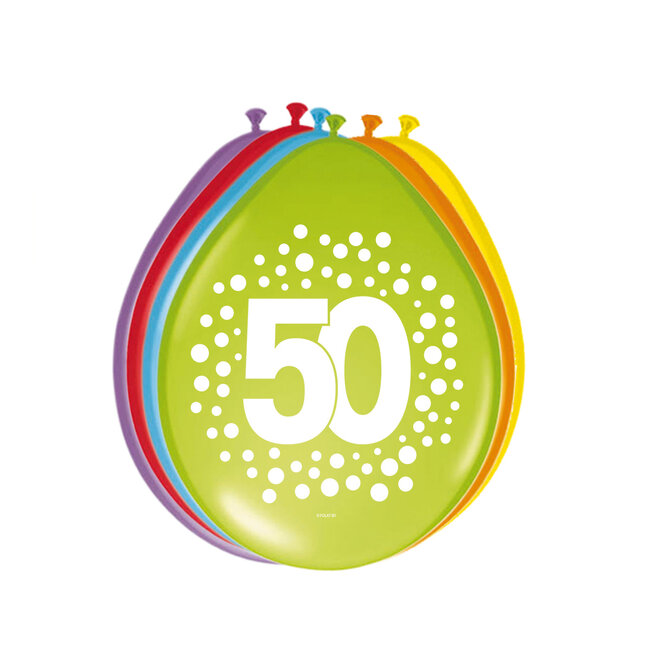 Ballonnen 50 Jaar Happy Bday Dots 30cm - 8 stuks