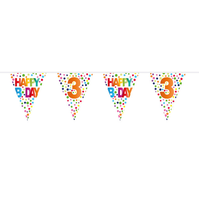 3 Jaar Happy Bday Dots Vlaggenlijn - 10 meter