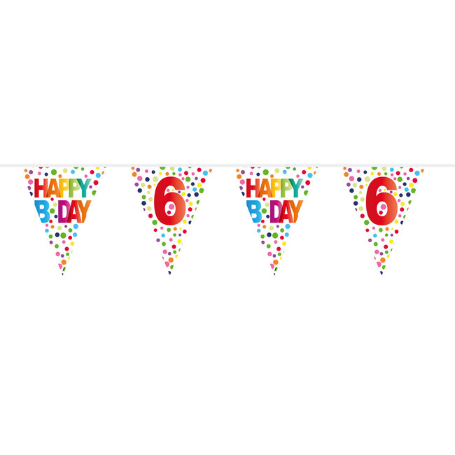 6 Jaar Happy Bday Dots Vlaggenlijn - 10 meter
