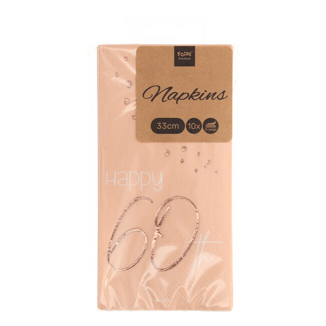 Servetten Elegant Lush Blush 60 Jaar 33x33cm - 10 stuks