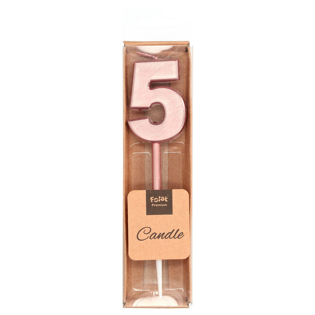 Kaars Cijfer 5 Roségoud Metallic