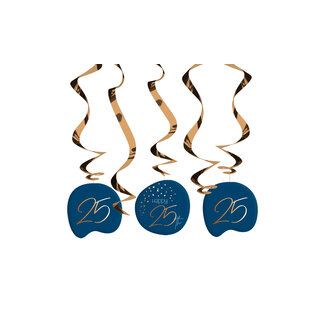 Folat Hangdecoratie Elegant True Blue 25 Jaar - 5 stuks