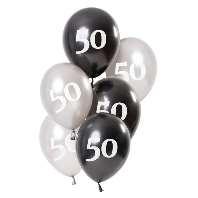 Ballonnen Glossy Black 50 Jaar 23cm - 6 stuks