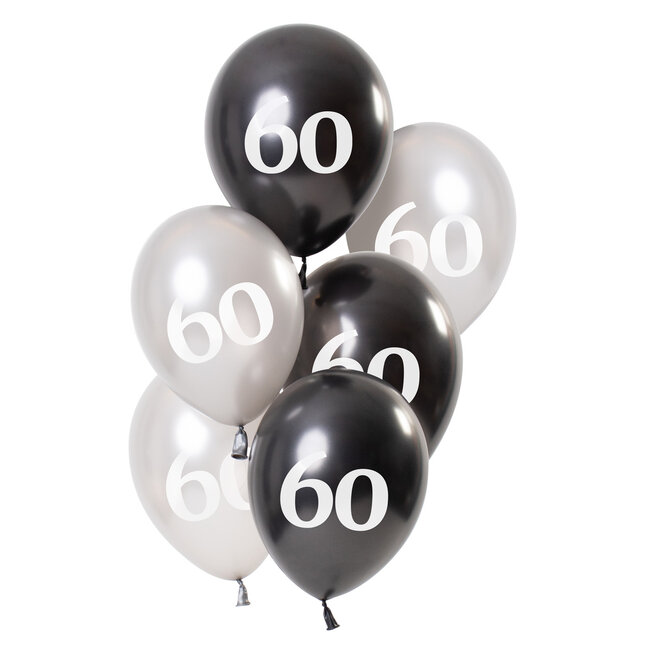 Ballonnen Glossy Black 60 Jaar 23cm - 6 stuks