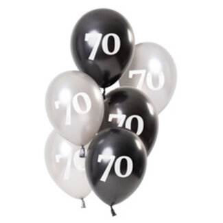 Folat Ballonnen Glossy Black 70 Jaar 23cm - 6 stuks
