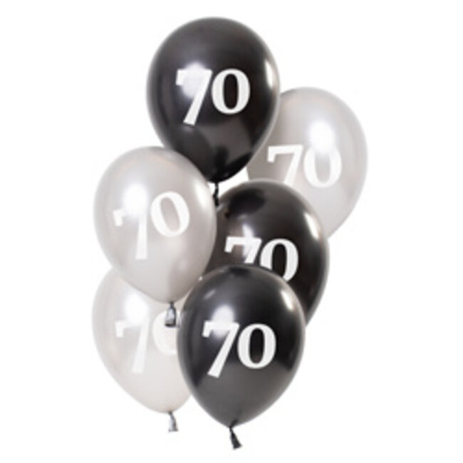 Ballonnen Glossy Black 70 Jaar 23cm - 6 stuks