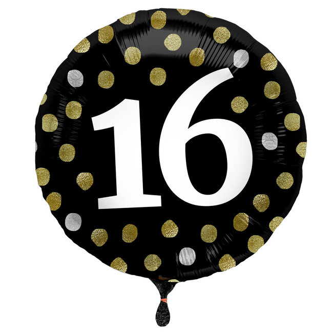 Folieballon Glossy Black 16 Jaar - 45cm