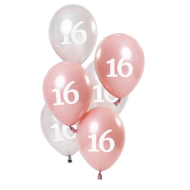 Ballonnen Glossy Pink 16 Jaar 23cm - 6 stuks