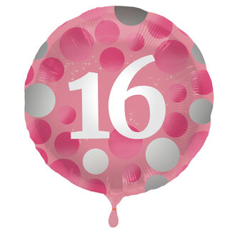 Folat Folieballon Glossy Pink 16 Jaar - 45cm