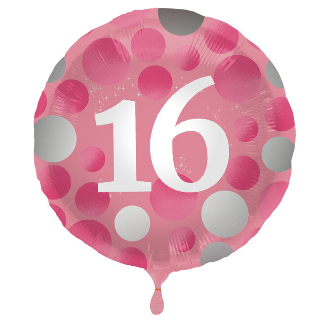 Folieballon Glossy Pink 16 Jaar - 45cm