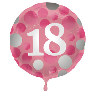 Folat Folieballon Glossy Pink 18 Jaar - 45cm