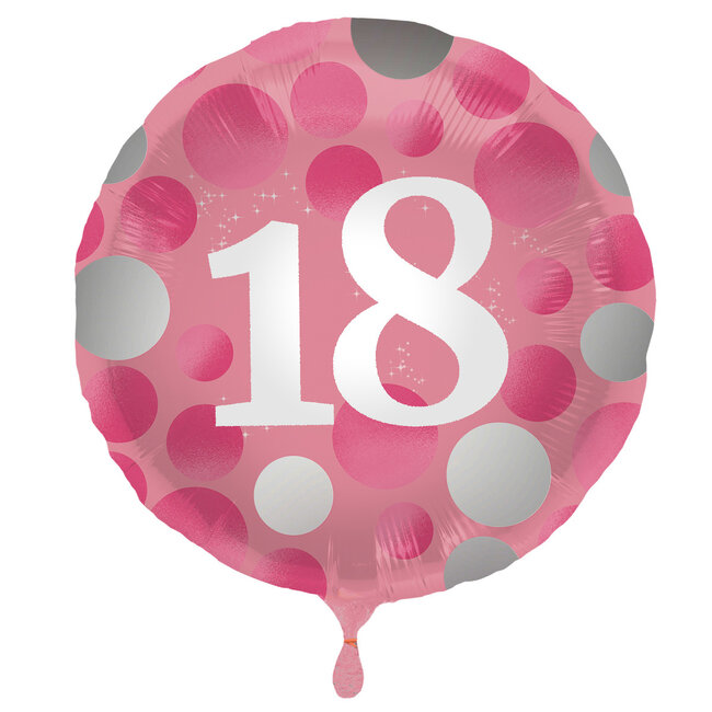 Folieballon Glossy Pink 18 Jaar - 45cm