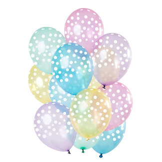 Folat Ballonnen Stippen Pastel Transparant 33cm - 12 stuks