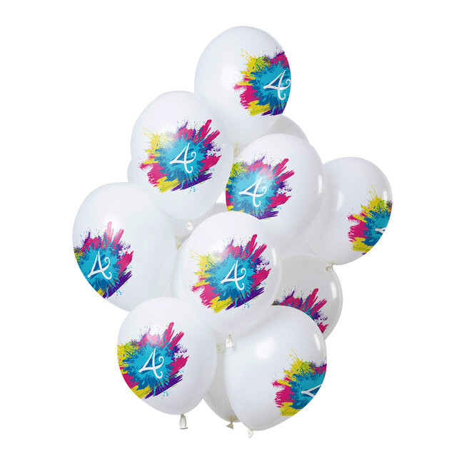 Ballonnen Color Splash 4 Jaar 30cm - 12 stuks