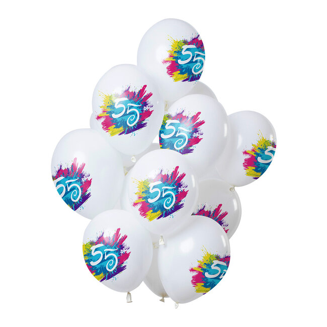Ballonnen Color Splash 55 Jaar 30cm - 12 stuks