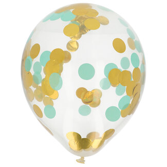 Folat Ballonnen met Confetti Goud & Mint 30cm - 4 stuks