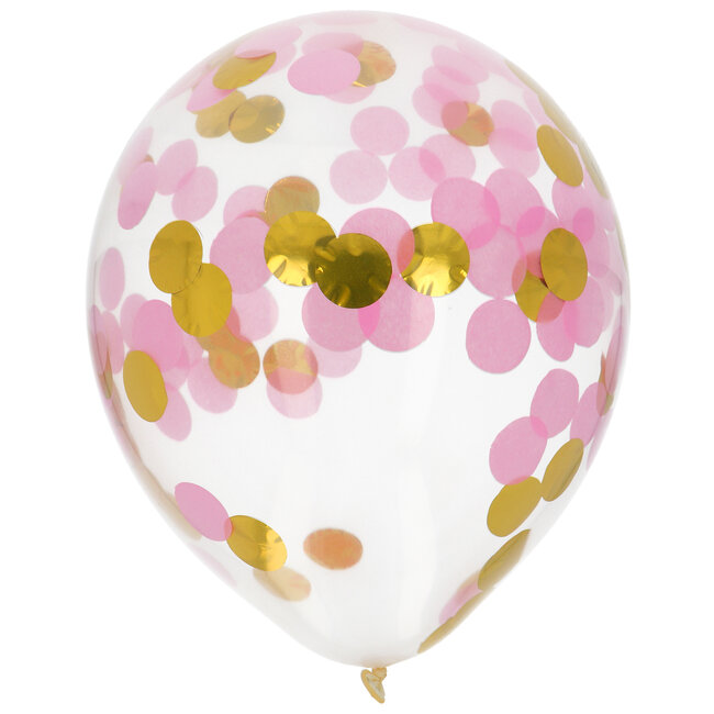 Ballonnen met Confetti Goud & Roze 30cm - 4 stuks