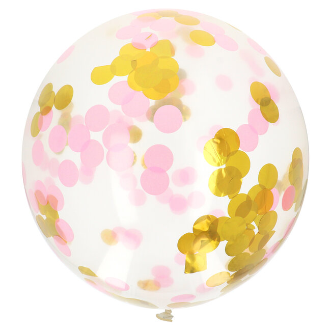 Ballon XL met Confetti Goud/Roze - 61 cm
