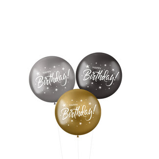 Folat Ballonnen XL 'Happy Birthday!' Electrum 48cm - 3 stuks