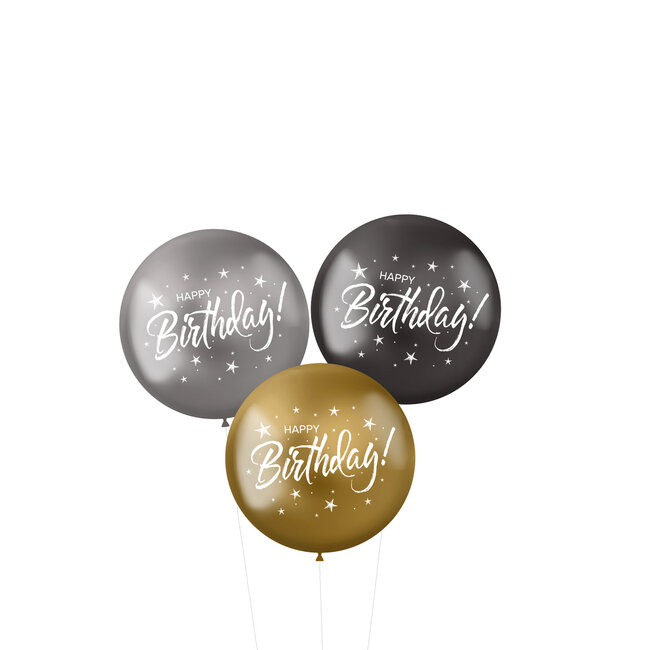 Ballonnen XL 'Happy Birthday!' Electrum 48cm - 3 stuks