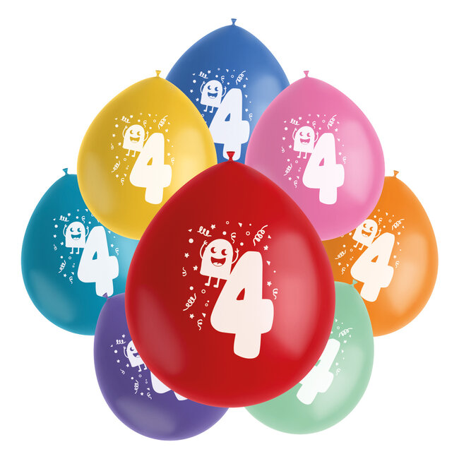 Ballonnen Color Pop Monsters 4 Jaar 23cm - 8 stuks