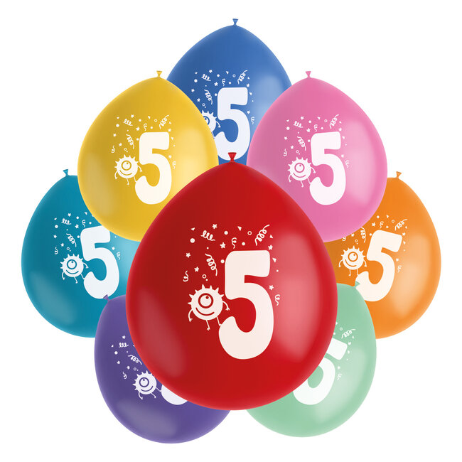 Ballonnen Color Pop Monsters 5 Jaar 23cm - 8 stuks