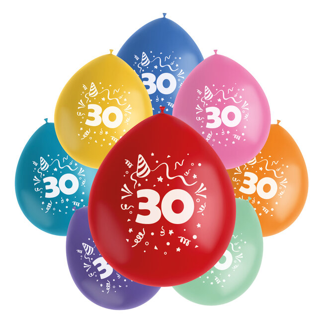 Ballonnen Color Pop 30 Jaar 23cm - 8 stuks