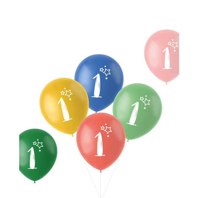 Ballonnen Retro 1 Jaar Meerkleurig 33cm - 6 stuks