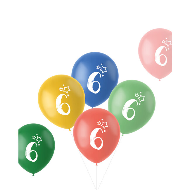 Ballonnen Retro 6 Jaar Meerkleurig 33cm - 6 stuks