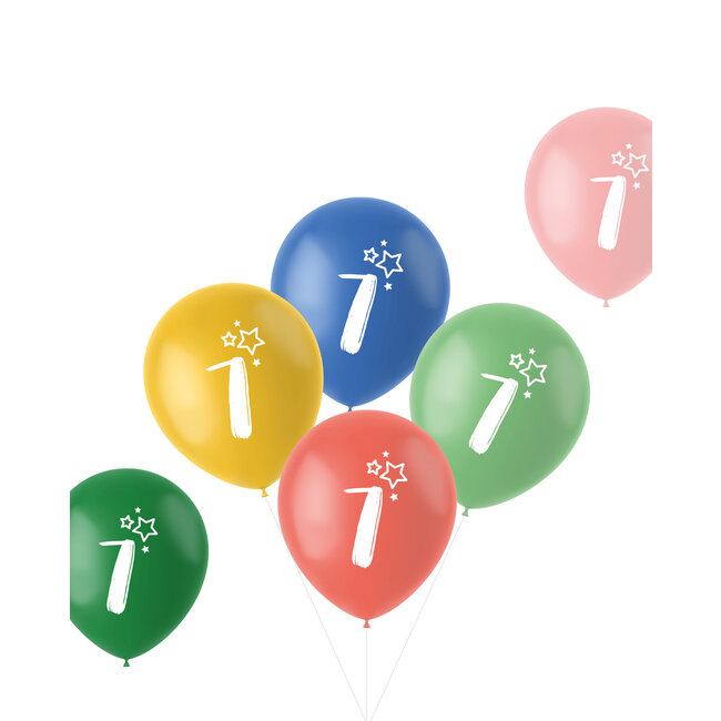 Ballonnen Retro 7 Jaar Meerkleurig 33cm - 6 stuks
