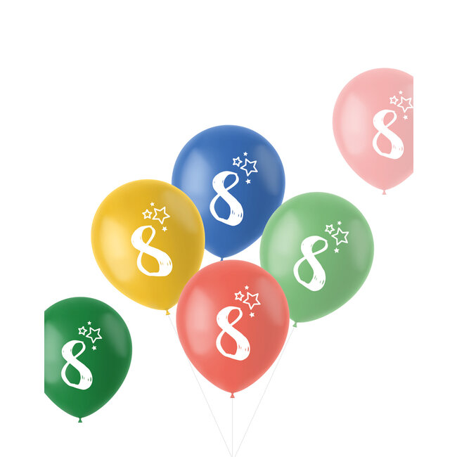 Ballonnen Retro 8 Jaar Meerkleurig 33cm - 6 stuks