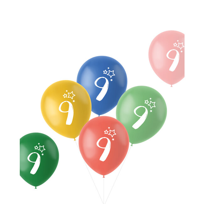 Ballonnen Retro 9 Jaar Meerkleurig 33cm - 6 stuks