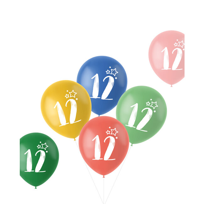 Ballonnen Retro 12 Jaar Meerkleurig 33cm - 6 stuks