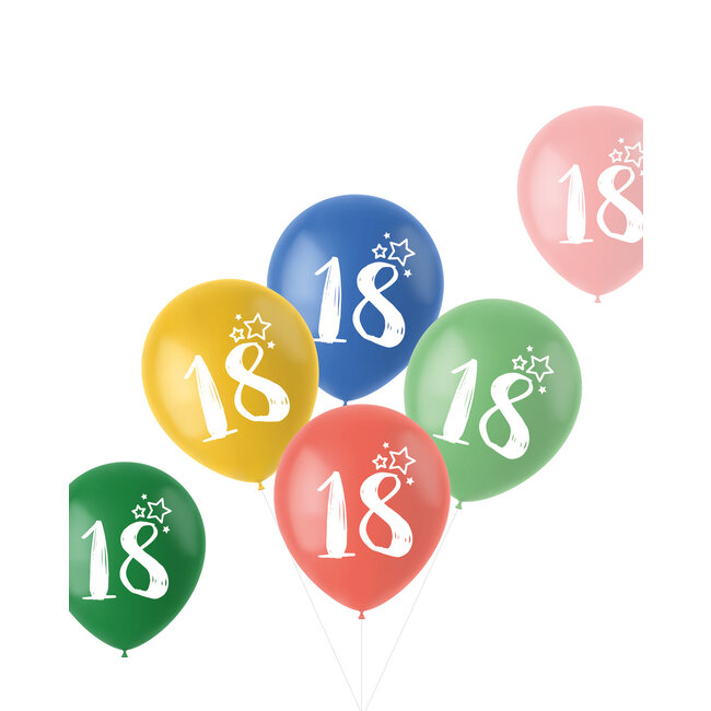 Ballonnen Retro 18 Jaar Meerkleurig 33cm - 6 stuks